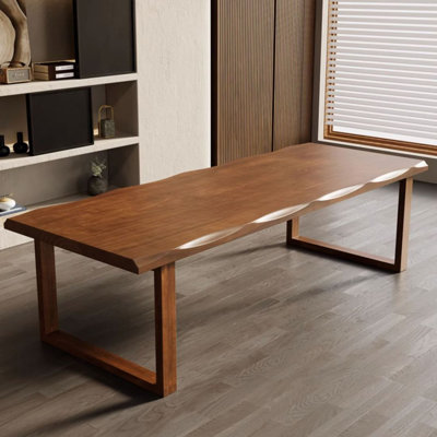 Table de salle à manger rectangulaire en bois massif de couleur noyer foncé