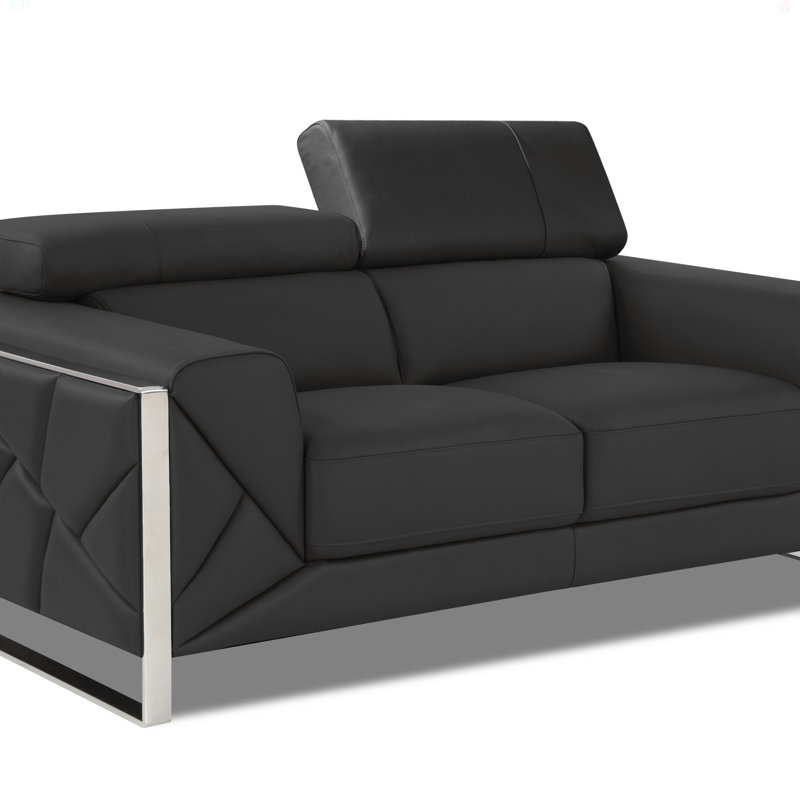 Causeuse en cuir italien Global United, Gris foncé, Argent argent