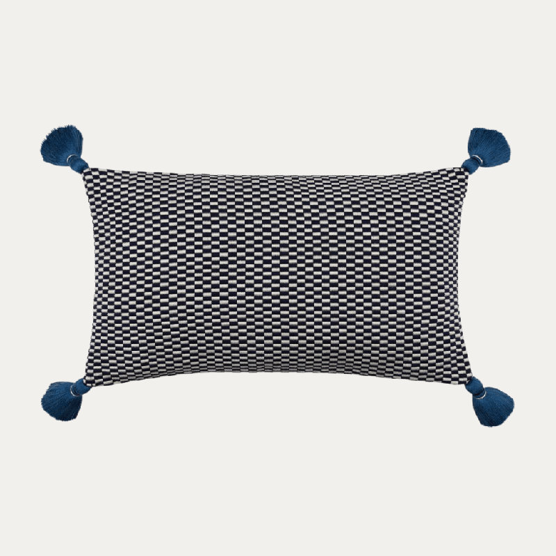 Ella Rectangular Cotton Pillow Cover and Insert, Navy/Natural