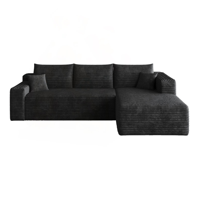 95" Cloud Sectional Sofa with No Assembly, Black