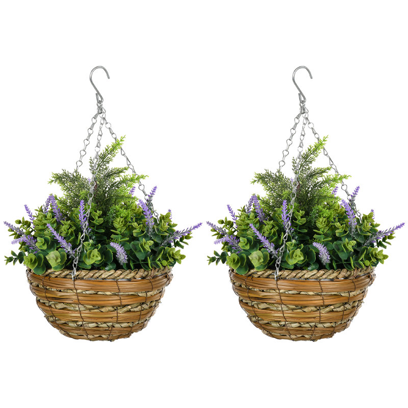 34cm Faux Flowering Plant in Wicker/Rattan Basket