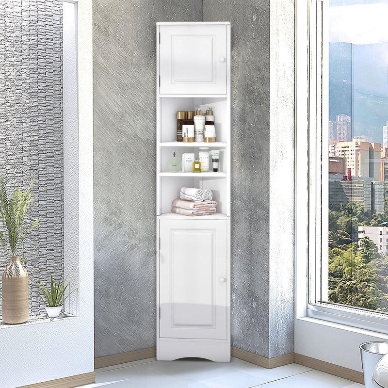 Armoire de rangement multi-fonctionnelle avec deux portes et tablettes réglables, tablette ouverte, blanc