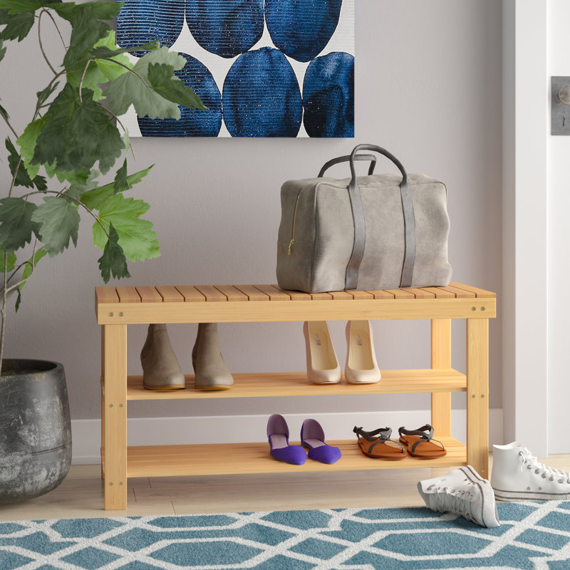 Range-chaussures à 2 niveaux - Banc en bambou avec siège et tablette inférieure pour organiser les chaussures