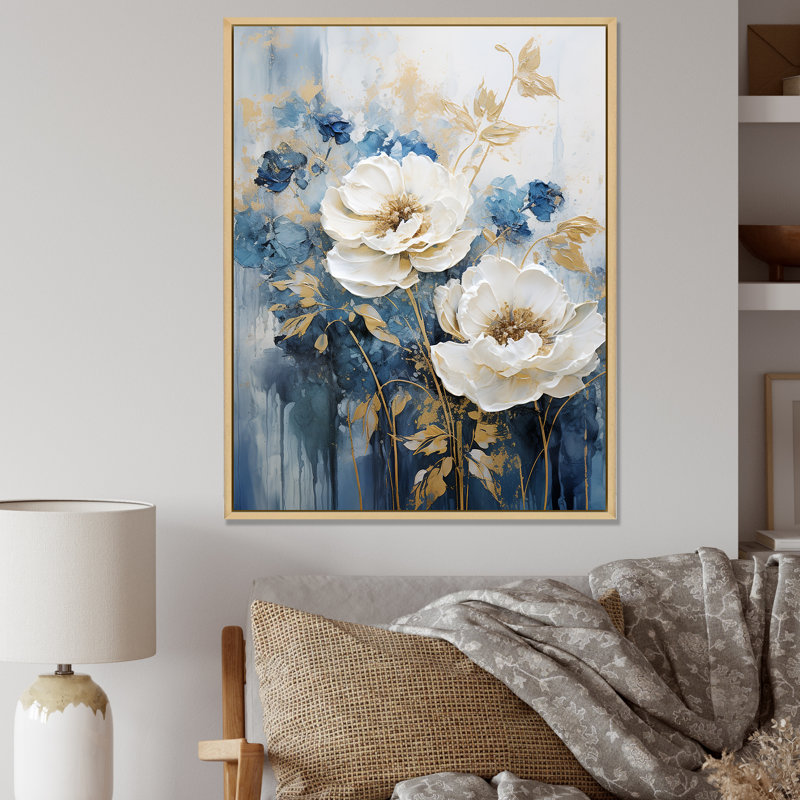 «Golden Golden and White Seasonal Flowers Dream I», reproduction sur toile, H 20 po x l 12 po x P 1 po
