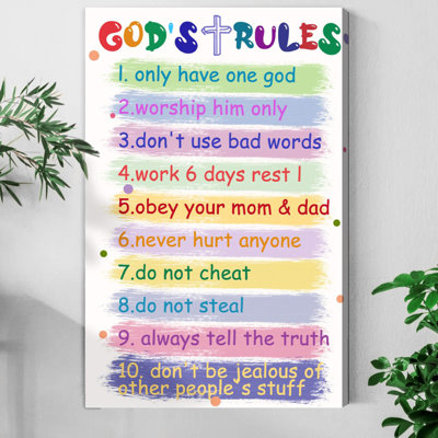 1pc Framed Canvas Wall Art Prints Poster, The 10 Commandments for Kid Canvas Wall Art, Ten God’s Rules Christian Religious, Bible Art Posters Canvas Print Painting for Living Room Bedroom Office Bathroom Dorm Home Decor, Ready To Hang