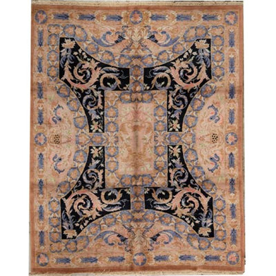Hand-Knotted High-Quality Black and Beige Area Rug