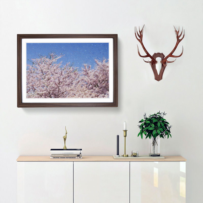 Top of a Pink Cherry Blossom Tree - Picture Frame Painting Print, 36cm H x 48cm W x 2cm D, Walnut Framed