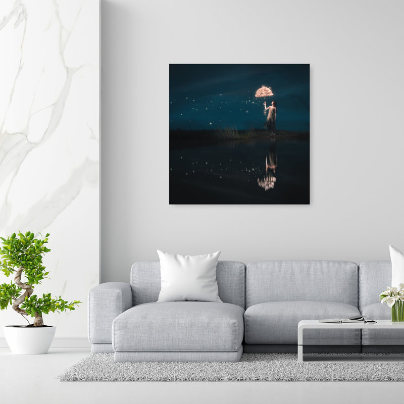 Magical Night Umbrella Dreamy Ethereal Peaceful Landscape Nature, impression d'art mural, H 48 po x l 48 po