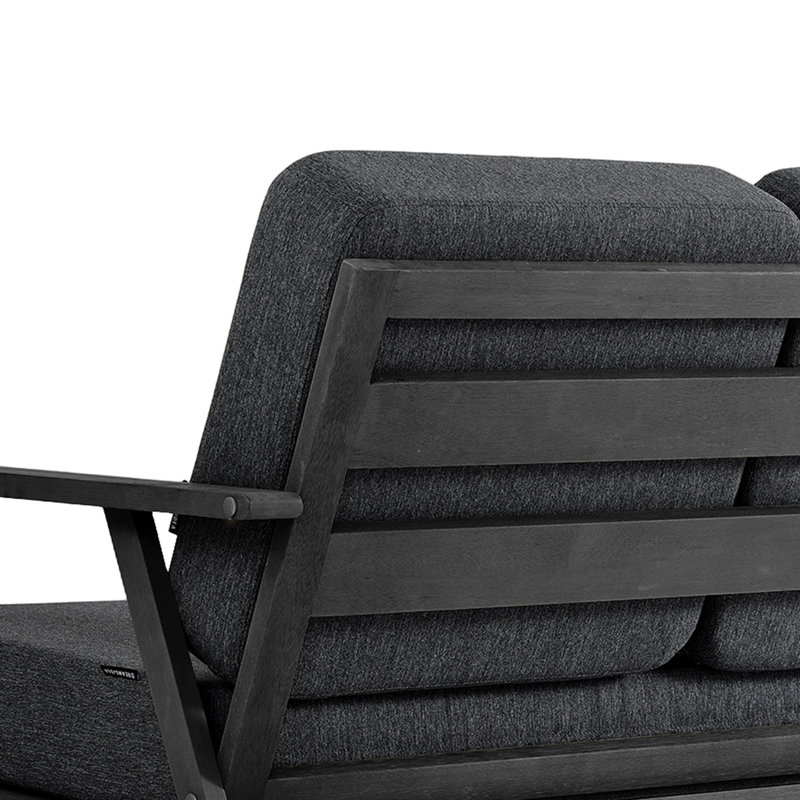 Causeuse d'extérieur en teck massif avec coussin et accoudoirs, Gris foncé, Noir