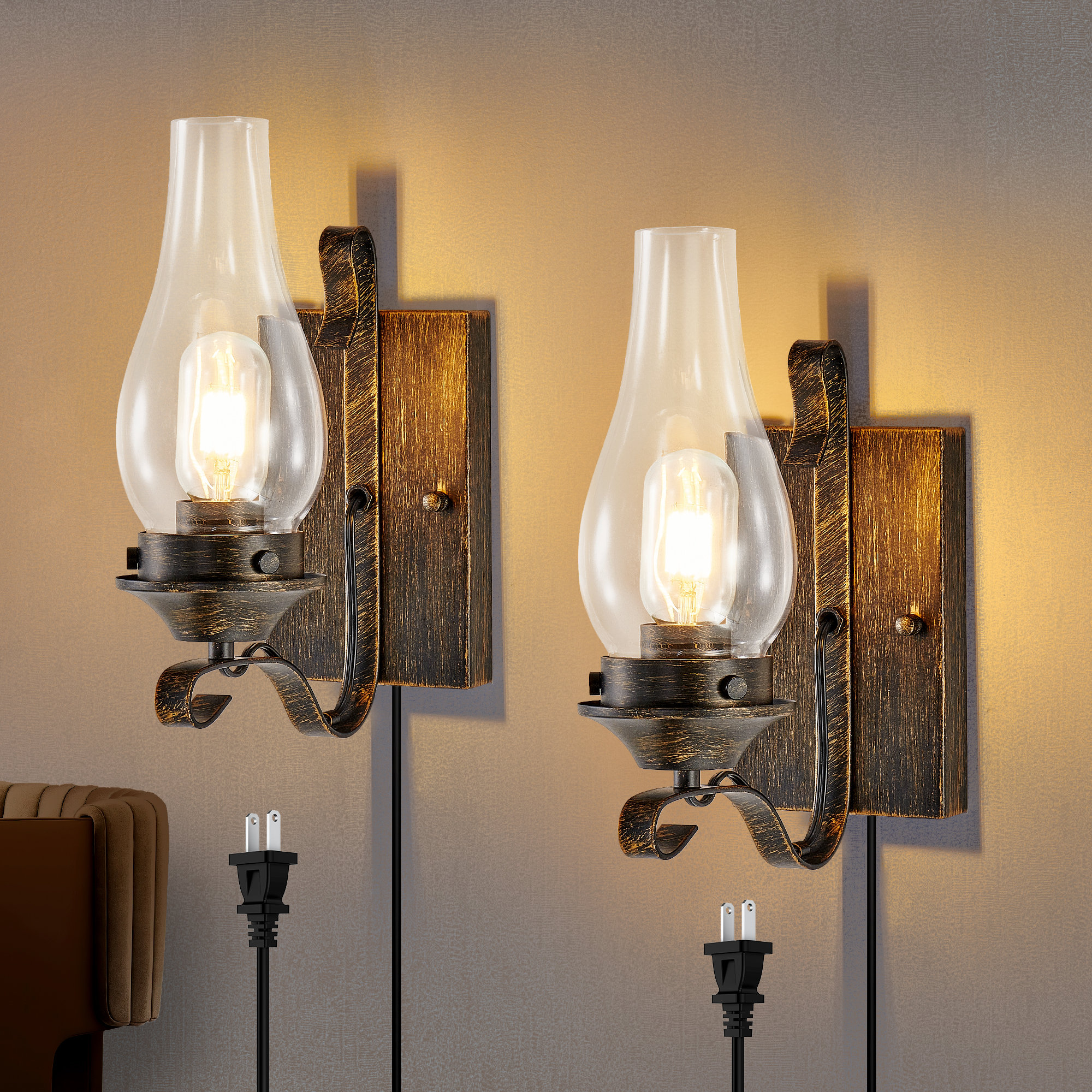 Trent Austin Design® Elegant Rustic Farmhouse Wall Sconces, Vintage Industrial Wall Lights With ...