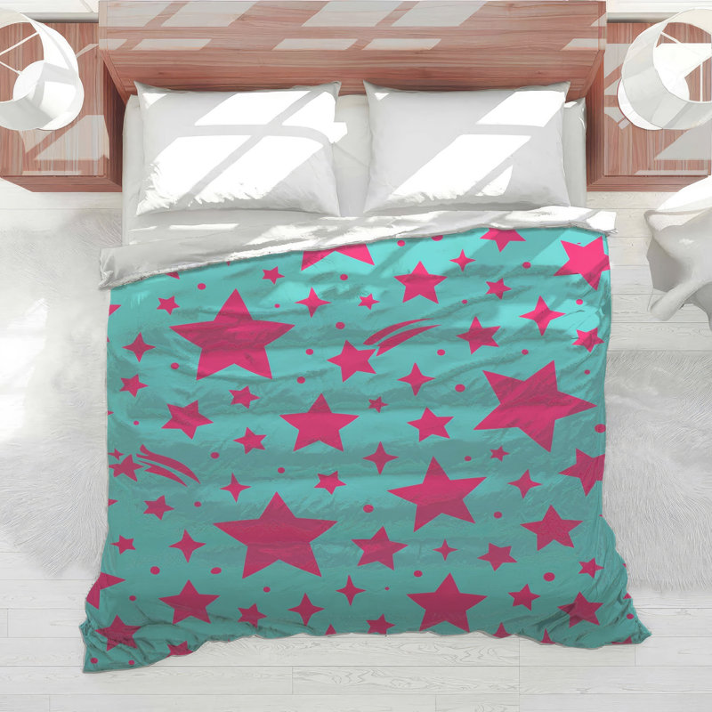 Édredon rose avec étoiles bleu sarcelle, Twin Extra Long