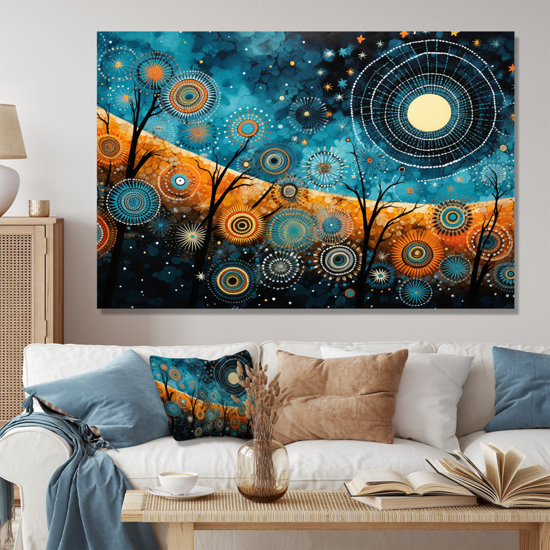 Tribal boho mosaïque lune - art mural mosaïque grand bohème, Toile tendue, H 40 po x l 60 po x P 1,5 po