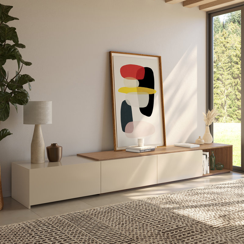 Arlo Extendable Tv Console with Storage Cabinet, Brown/Ivory