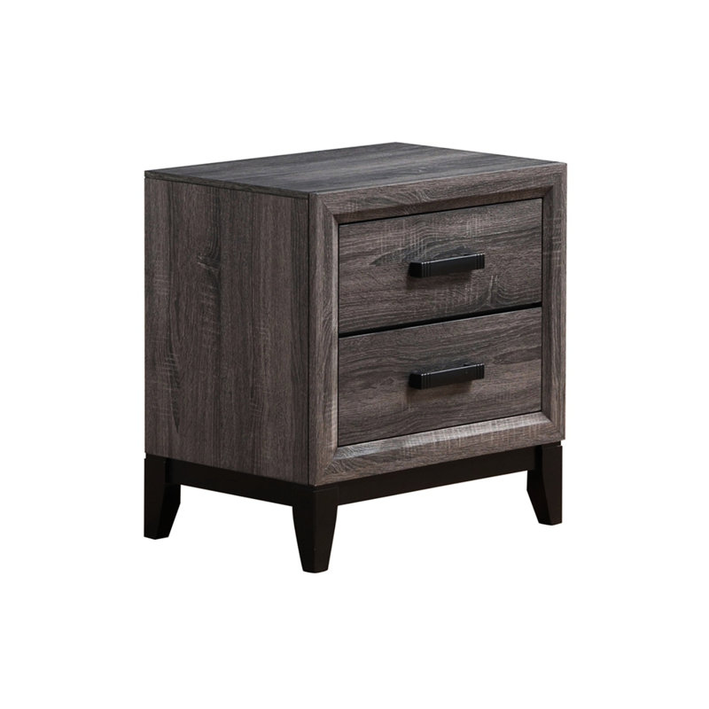 Table de chevet de chambre à coucher grise avec 2 tiroirs coulissants centraux et 2 rangements