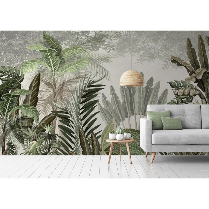 Papier peint amovible feuilles d'arbres de forêt tropicale, L 9 po x l 15 po