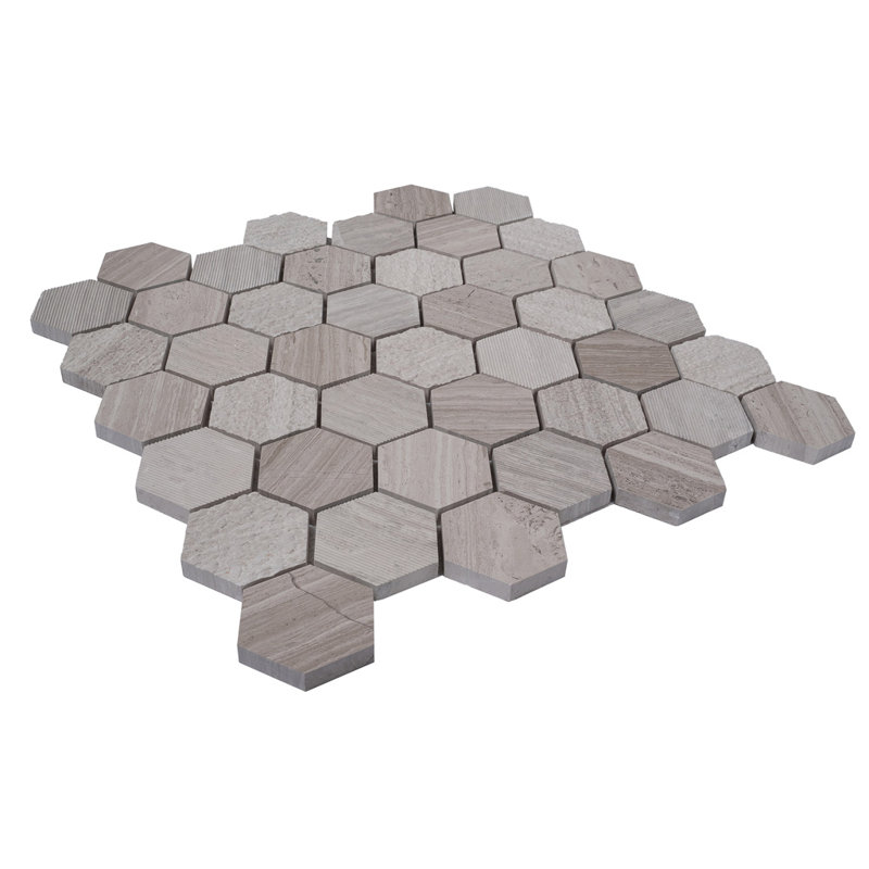Textured Honeycomb Hexagon Marble Mosaic Tile, Gray