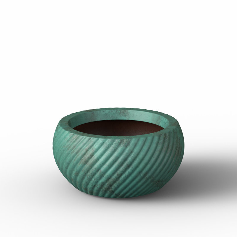Large Muted Teal (Upgraded Interior) Concrete Round Planter / Pot With Drainage Holes, 8.27'' H X 16.54'' W X 16.54" D