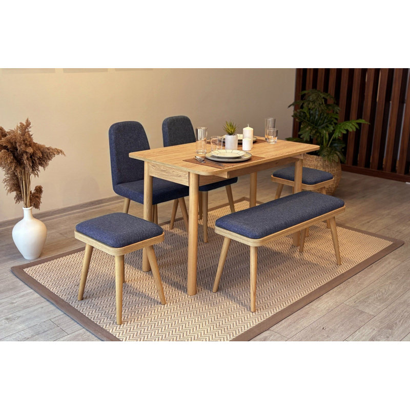 Ensemble de table et chaises de salle à manger extensible, Bleu très foncé