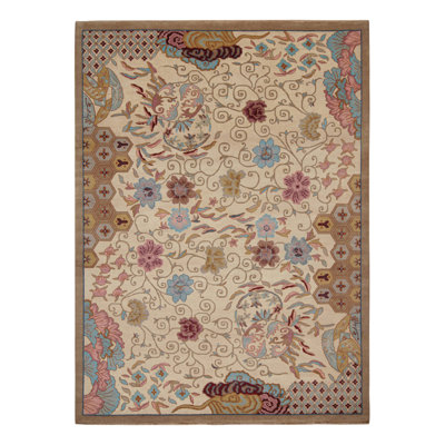 Rug & Kilim’S Chinese Art Deco Style Rug In Beige-Brown With Floral Patterns