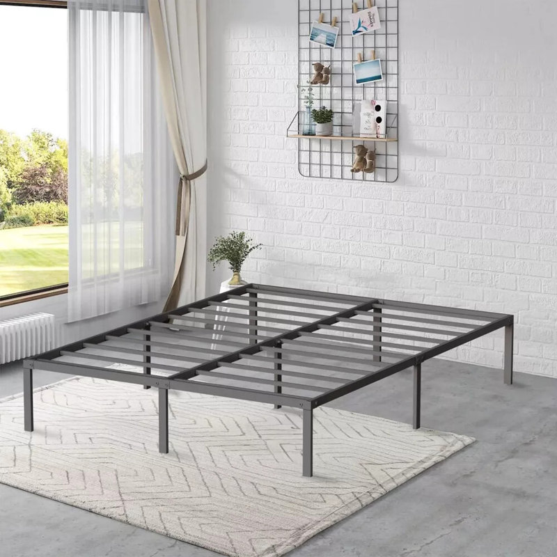 Base de lit en métal 14 po avec lattes en acier, plateforme robuste avec capacité de 2 500 lb et rangement sous le lit