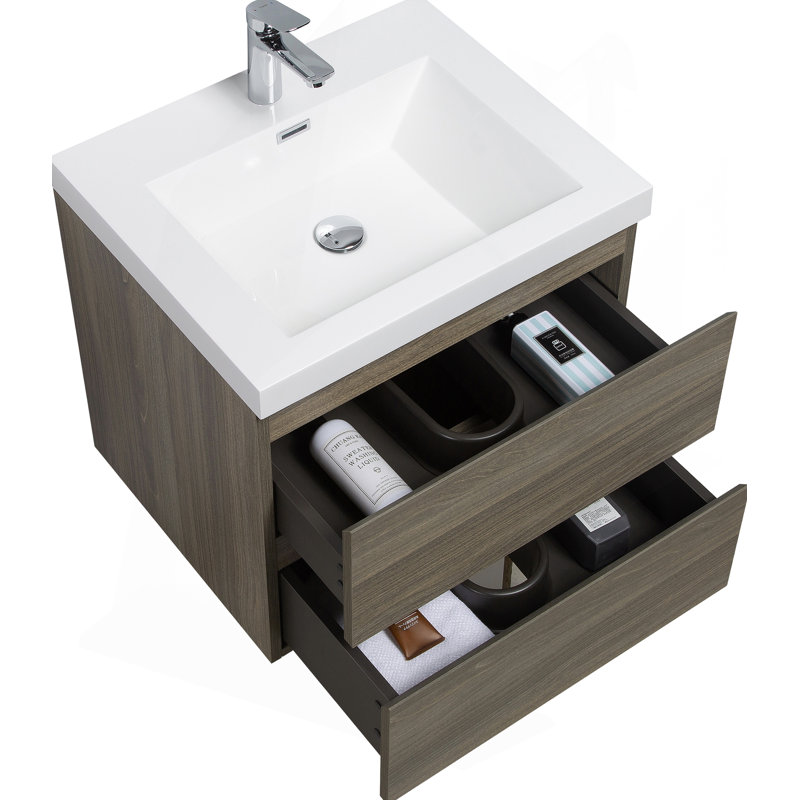 Meuble-lavabo mural 24 po avec lavabo, rangement mural moderne, Gris