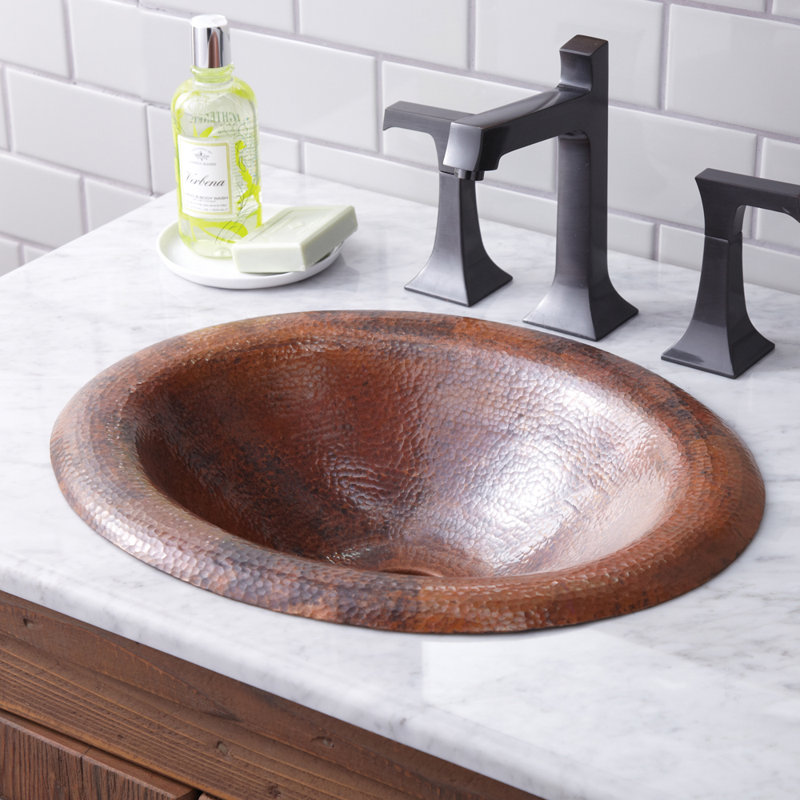 Tempered Copper Metal Oval Drop-in Bathroom Sink