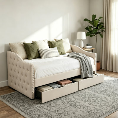 Lit de jour simple en velours avec tiroirs de rangement et station de charge Modern