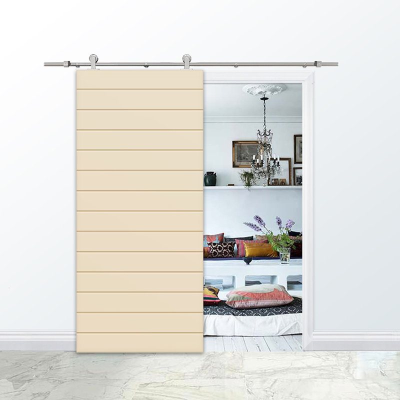 Porte de grange en bois manufacturé et en métal avec trousse de quincaillerie d'installation, 36 po x 96 po, Beige