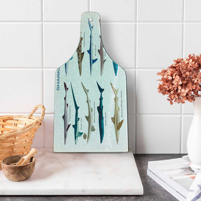 Multicolor Rectangular Tempered Glass Shark Cutting Board