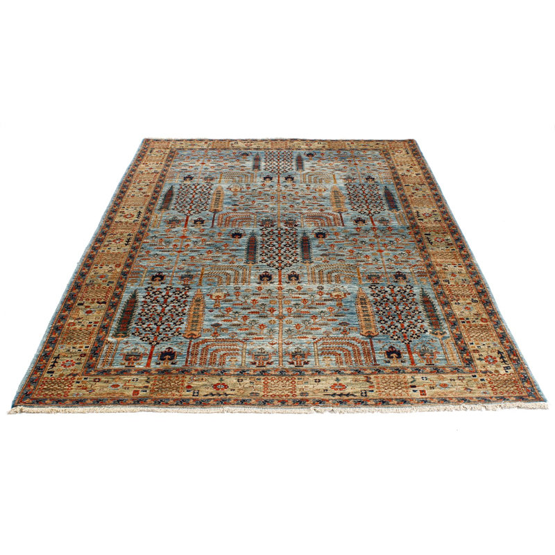 Tapis traditionnel bleu clair et vert clair 5 x 8