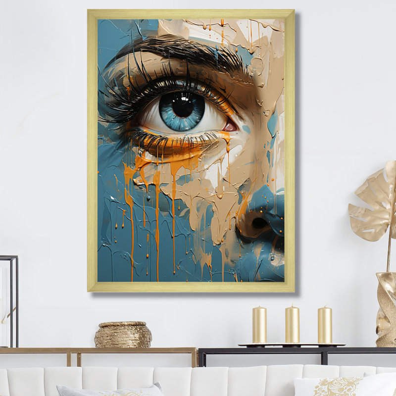 «Yellow and Blue Woman Eye Expressionism III», Cadre flottant noir, H 32 po x l 24 po x P 1 po