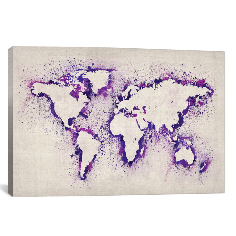 «Map Splash», reproduction d'art sur toile en mauve, H 26 po x l 40 po x P 1,5 po, Pas de tapis, Toile tendue
