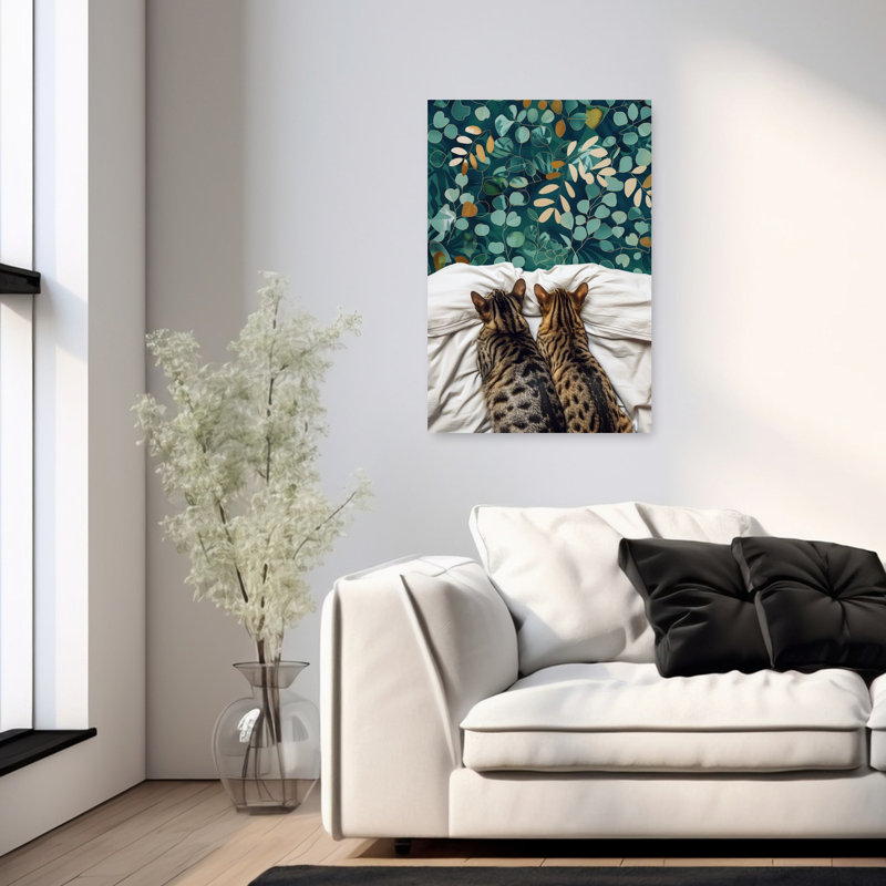 Bengal Cats Botanical Retreat Peaceful Serene Abstract Cat Nature Plant Wall Art Print 1 Piece Wrapped Canvas Wall Art