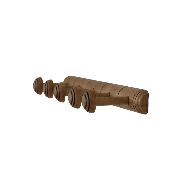 Dark Carved Rubberwood Wall Hook Rack