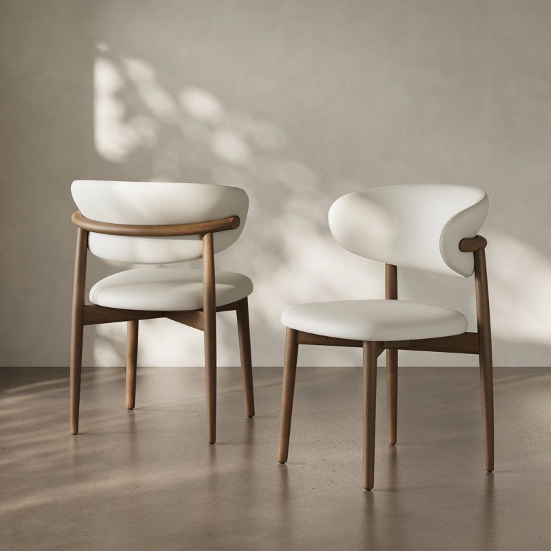 Chaises de salle à manger modernes de style Mid-Century beige, chaises de cuisine en bois de chêne massif brun pour la salle à manger, similicuir blanc cassé, aucun assemblage requis