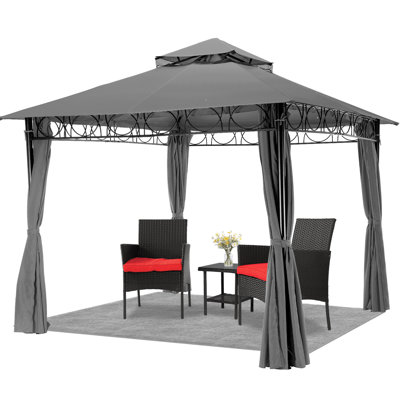 Outdoor UV Protection Gazebo Tent 9.9 Ft. x 9.9 Ft. Metal Patio Gazebo Canopy -  FDW, GZ-G0165-Grey