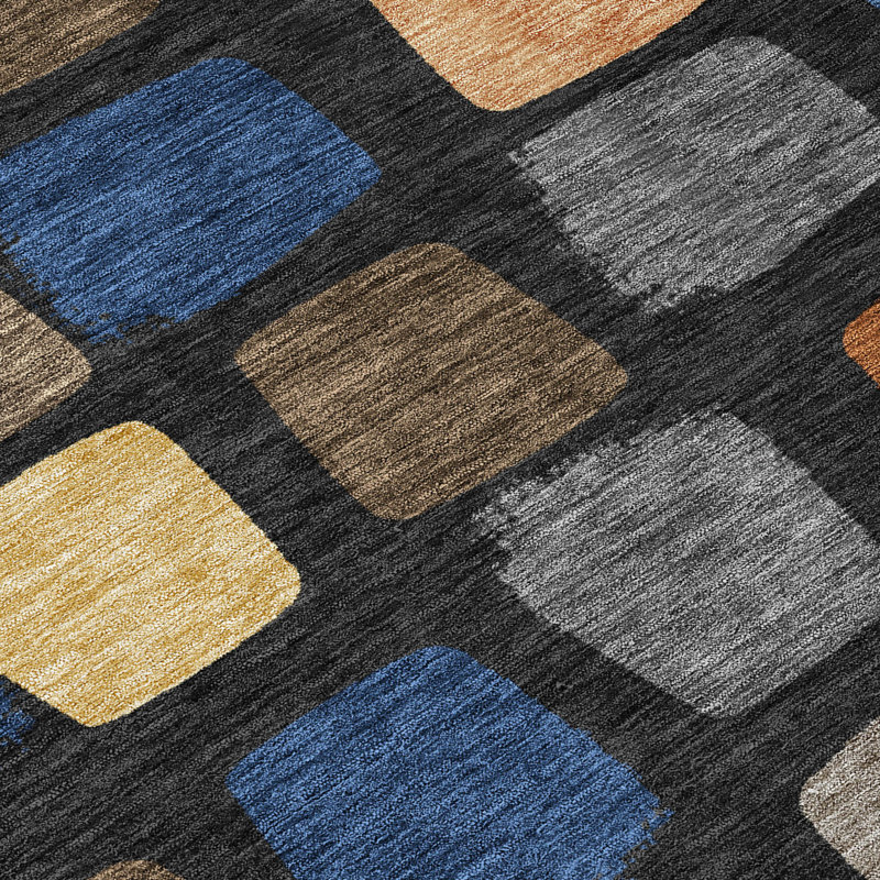 Machine Washable Indoor/Outdoor Chantille ACN2501 Squares Rug, 2'3" x 7'6" Runner, Black