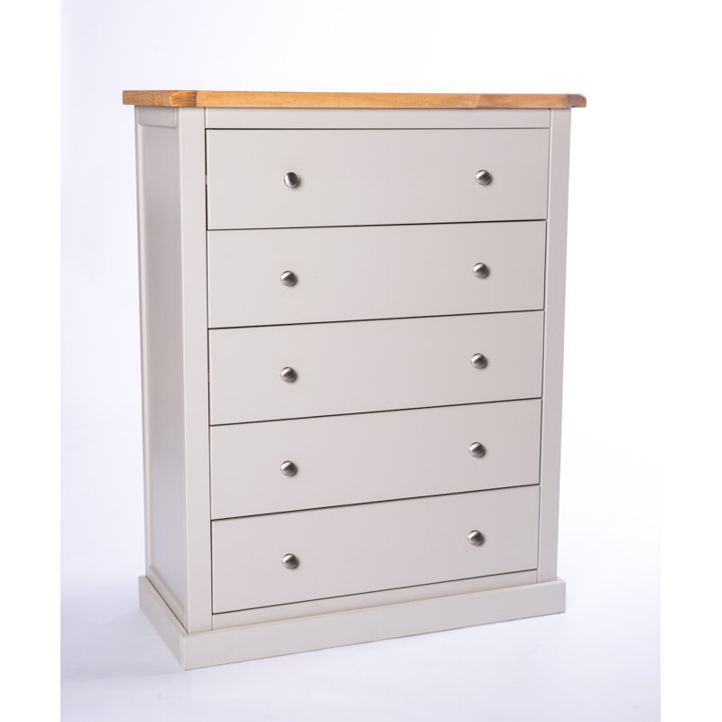Endsley 90 cm W Chest of 5 Drawers, Grey/White, Chrome