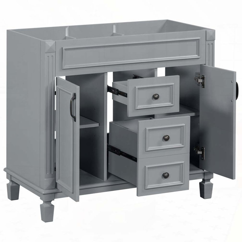 Meuble-lavabo 36 po sans lavabo supérieur, armoire seulement, armoire de rangement moderne avec 2 portes à fermeture douce et 2 tiroirs