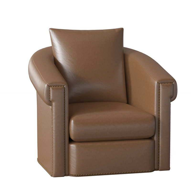 Andre Swivel Armchair, French Natural, Aline Fumo Genuine Leather