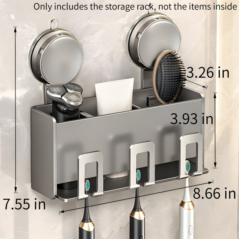 Suction Cup Toothbrush Holder Set, Non Perforated Wall Mounted Storage Rack
