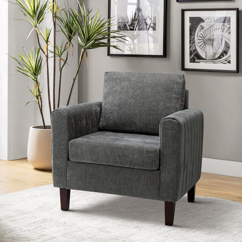 Fauteuil club Ardarius avec pieds en bois, Polyester gris