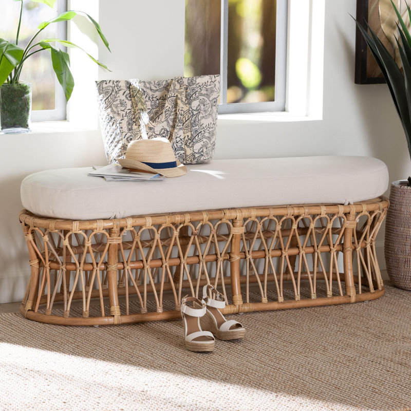 Banc d'appoint en rotin naturel Adelpha de Bali & Pari avec siège rembourré