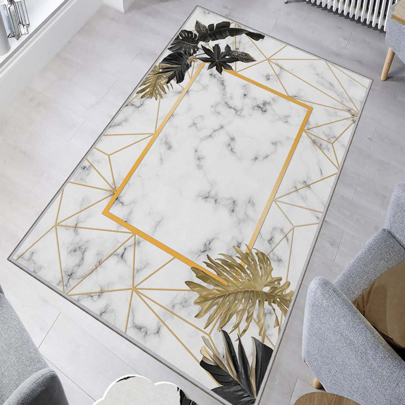 Tapis rectangulaire blanc en polyester tissé à la machine 2 pi 7 po x 3 pi 11 po