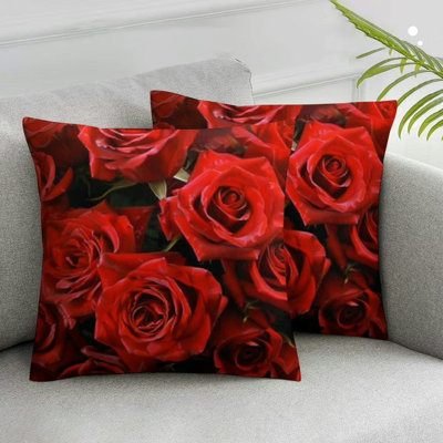 2pc Red Roses Flower Pillow Covers Roses Floral Home Decoration Farmhouse Pillow Peach Cushion Case for Sofa Bedroom 18x18in
