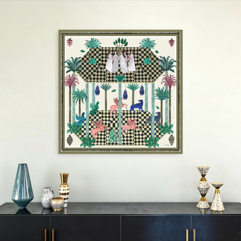 «Dancing Muses Contemporary Palm Tree Architecture», reproduction d'art, H 32 po x l 32 po