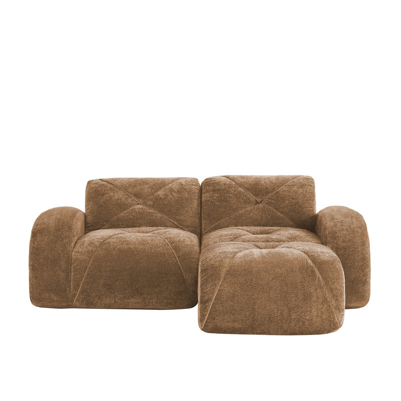 Canapé en L en velours à compression avec repose-pieds mobile, Brun