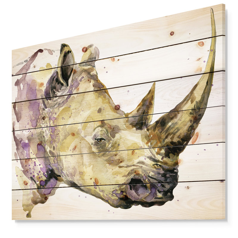 Rhinoceros-reproduction d’art, H 15 po x l 20 po x P 1 po, Bois