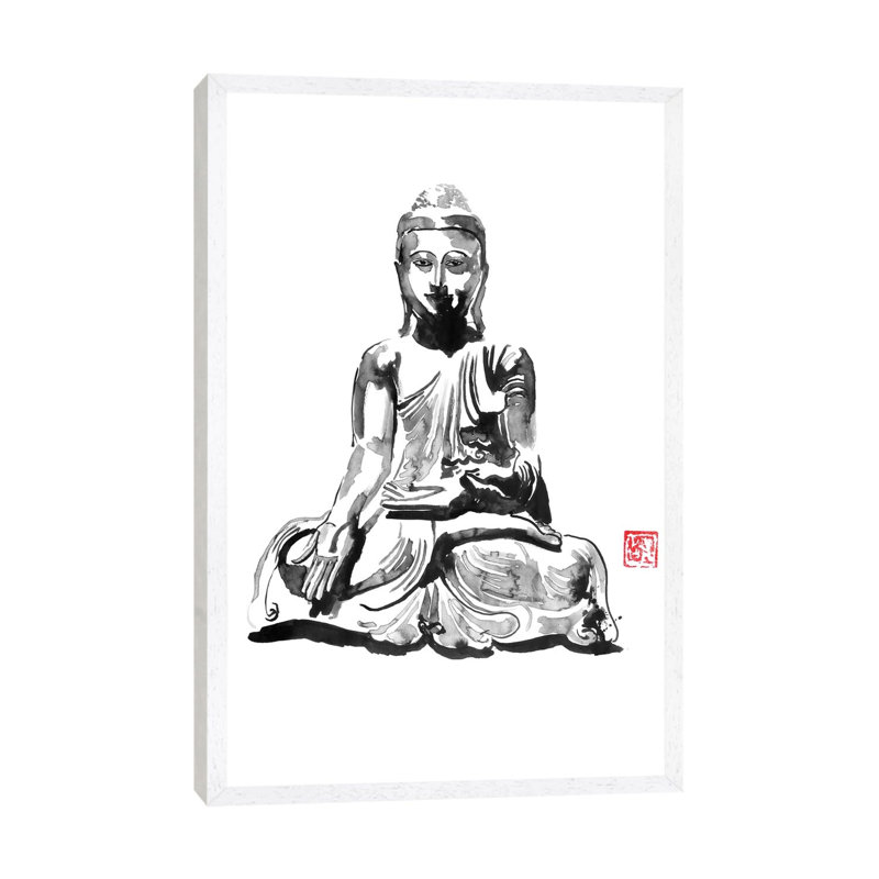Buddha by Péchane - Painting on Canvas, White Framed, 101.6 cm H x 66.04 cm W