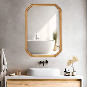 Solid Wood Accent Wall Mirror for Bathroom Bedroom